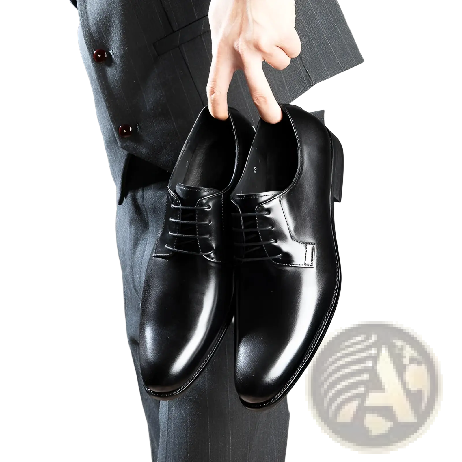 Men’s hand rubbed leather oxford dress shoes in black with a polished finish and classic lace-up design