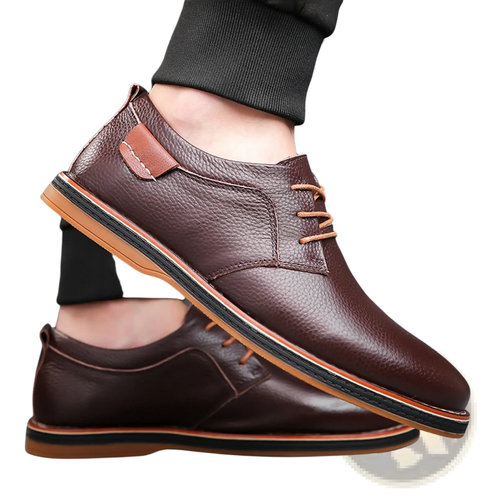 Men’s handmade genuine leather lace up oxford shoes in brown with tan laces and contrasting tan and black sole