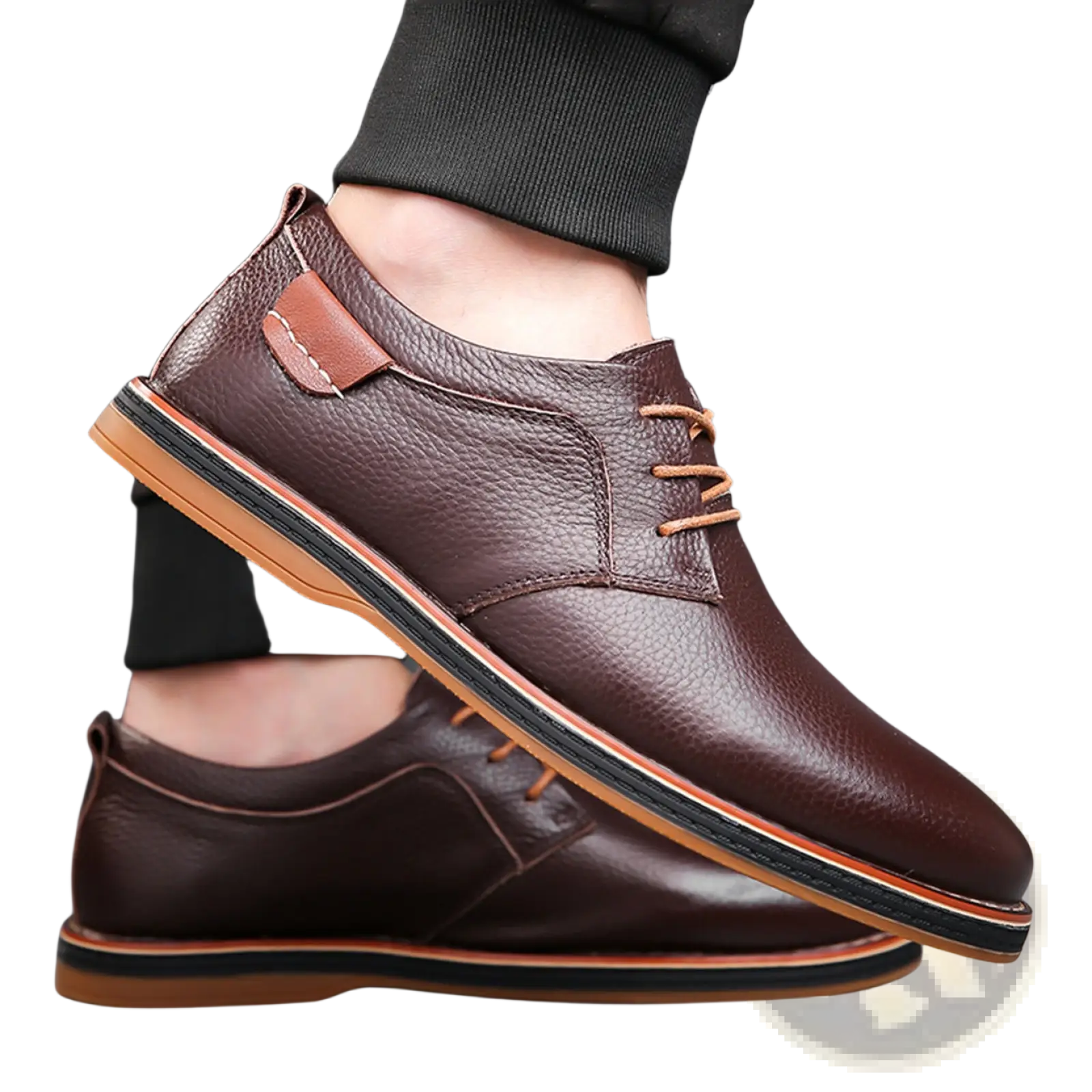 Men’s handmade genuine leather lace up oxford shoes in brown with tan laces and contrasting tan and black sole