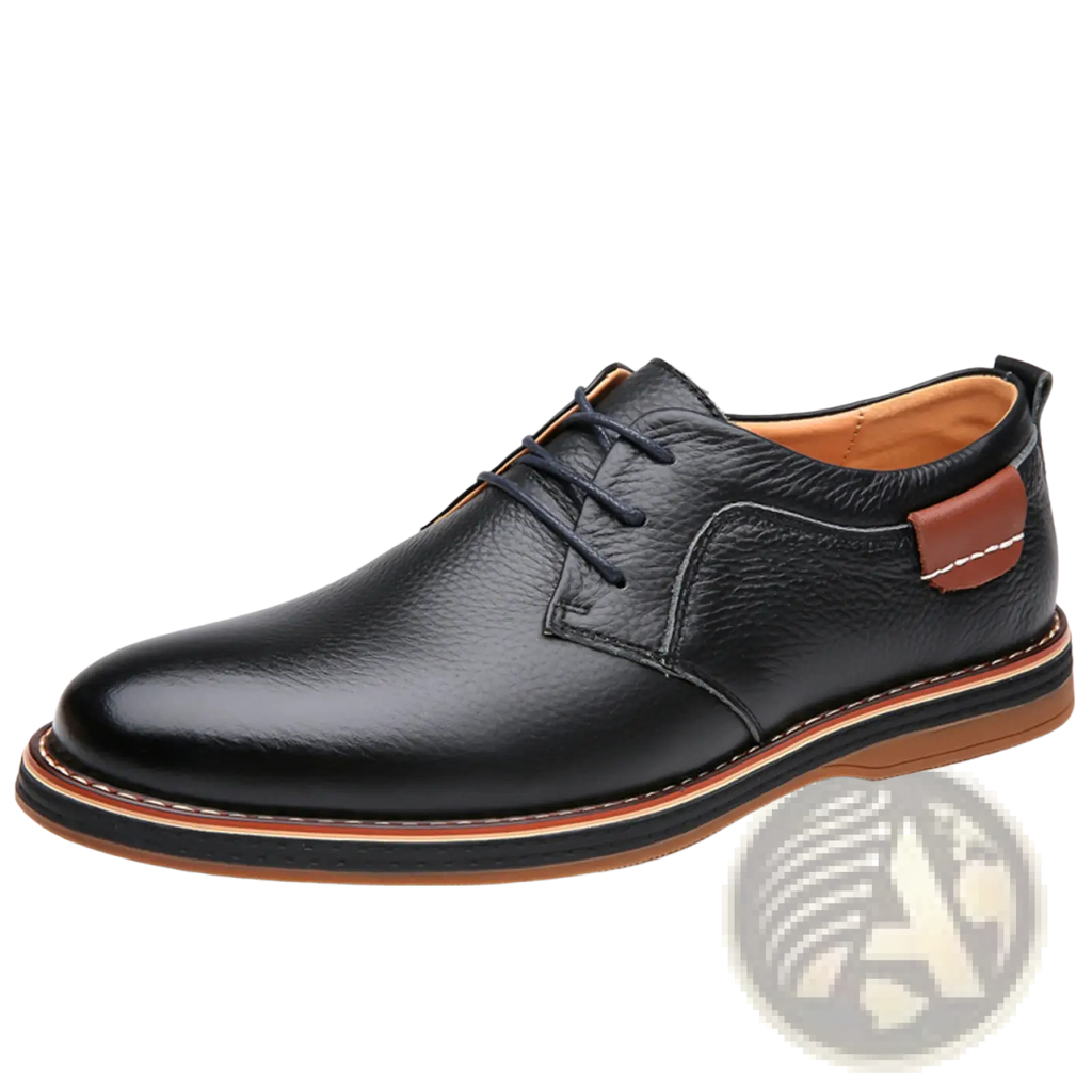 Men’s handmade genuine leather black oxford shoe with tan accents and contrasting stitched sole lace-up design