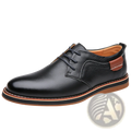 Men’s handmade genuine leather black oxford shoe with tan accents and contrasting stitched sole lace-up design