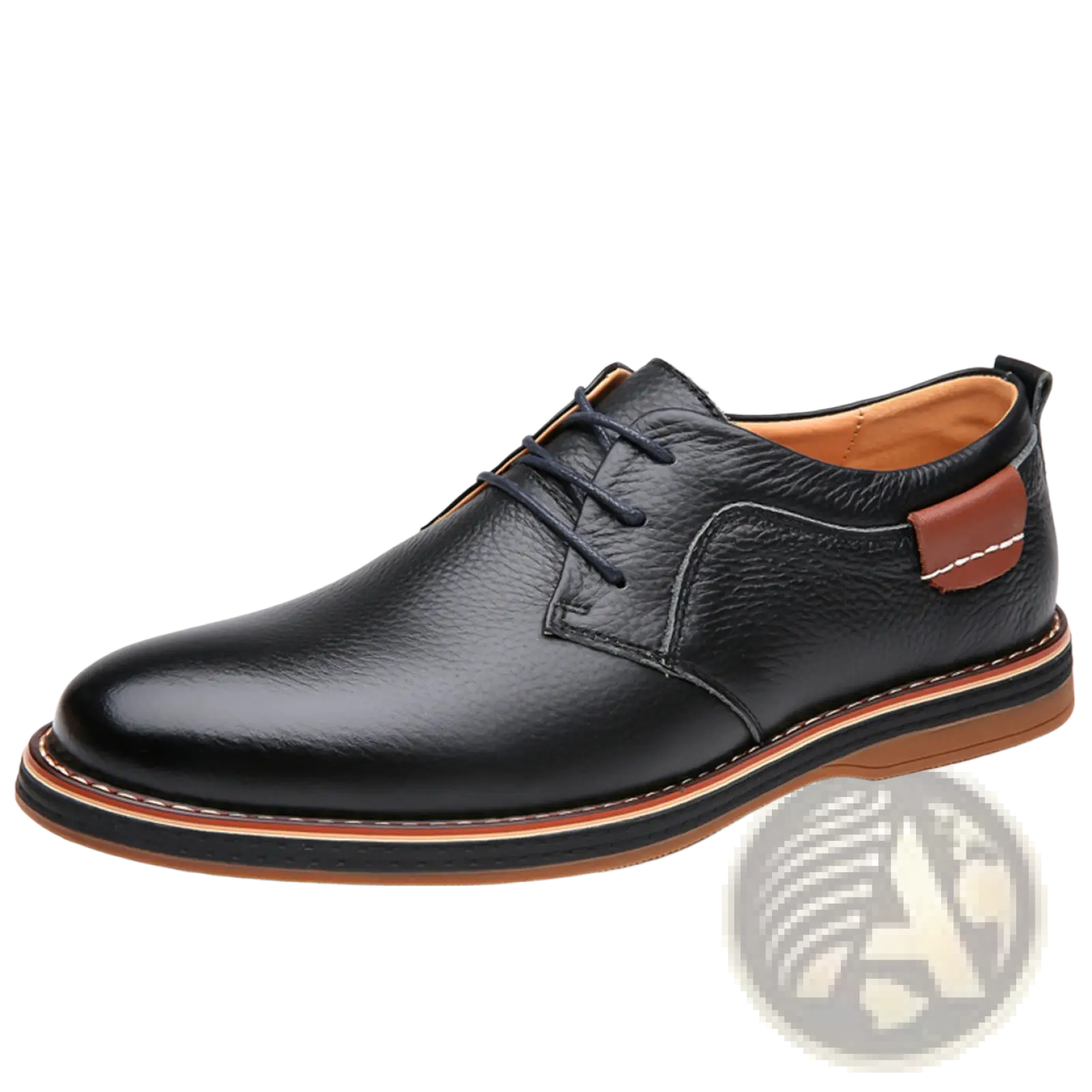 Men’s handmade genuine leather black oxford shoe with tan accents and contrasting stitched sole lace-up design