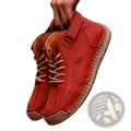 Men’s handmade leather zero drop walking boots in red with tan laces and stitching featuring a side logo