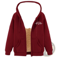 Men’s maroon heartbeat sherpa lined zip up winter fleece hoodie with plush beige lining and white heart graphic