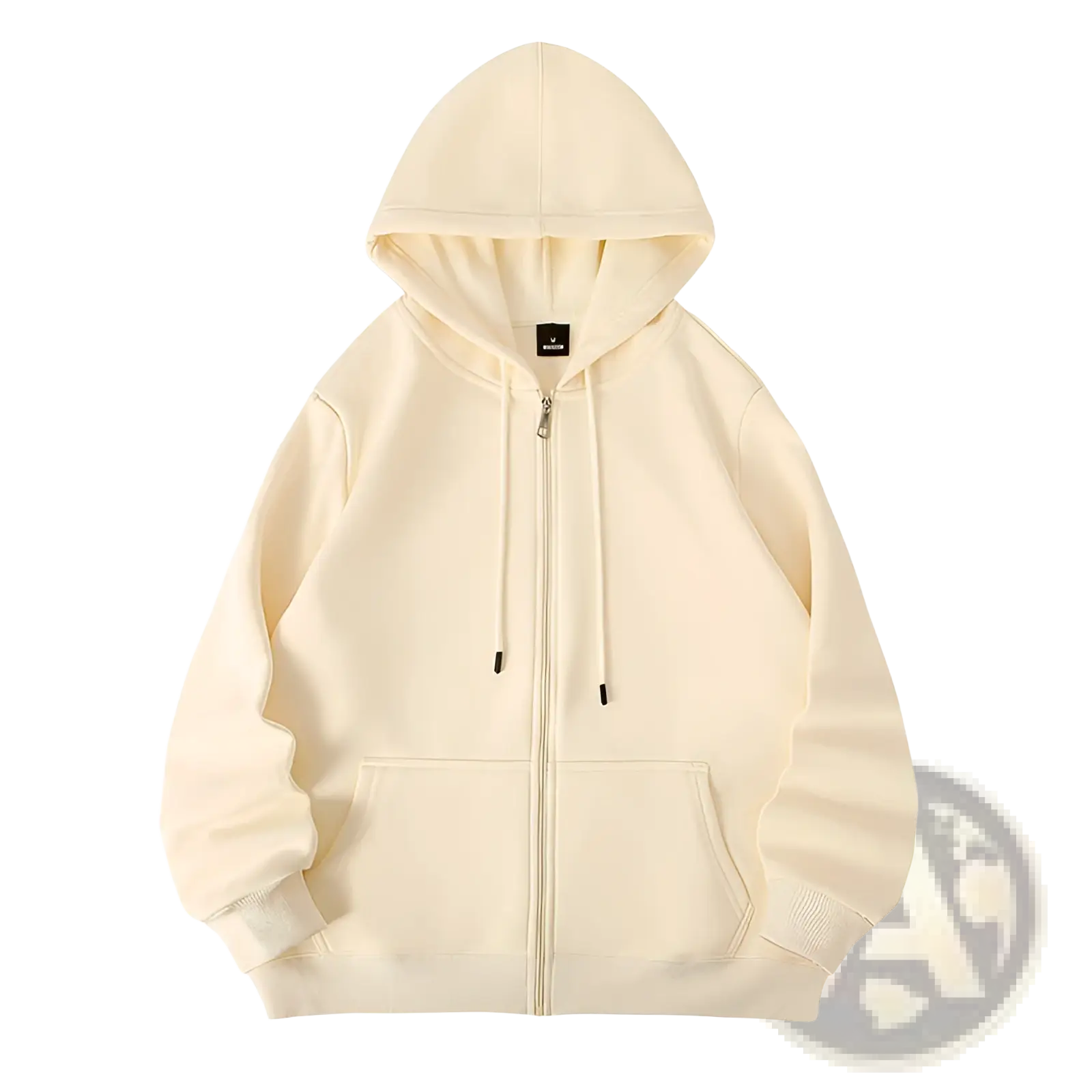 Men’s heavyweight plus size fleece zip hoodie in cream with soft smooth fabric and ribbed cuffs and hem