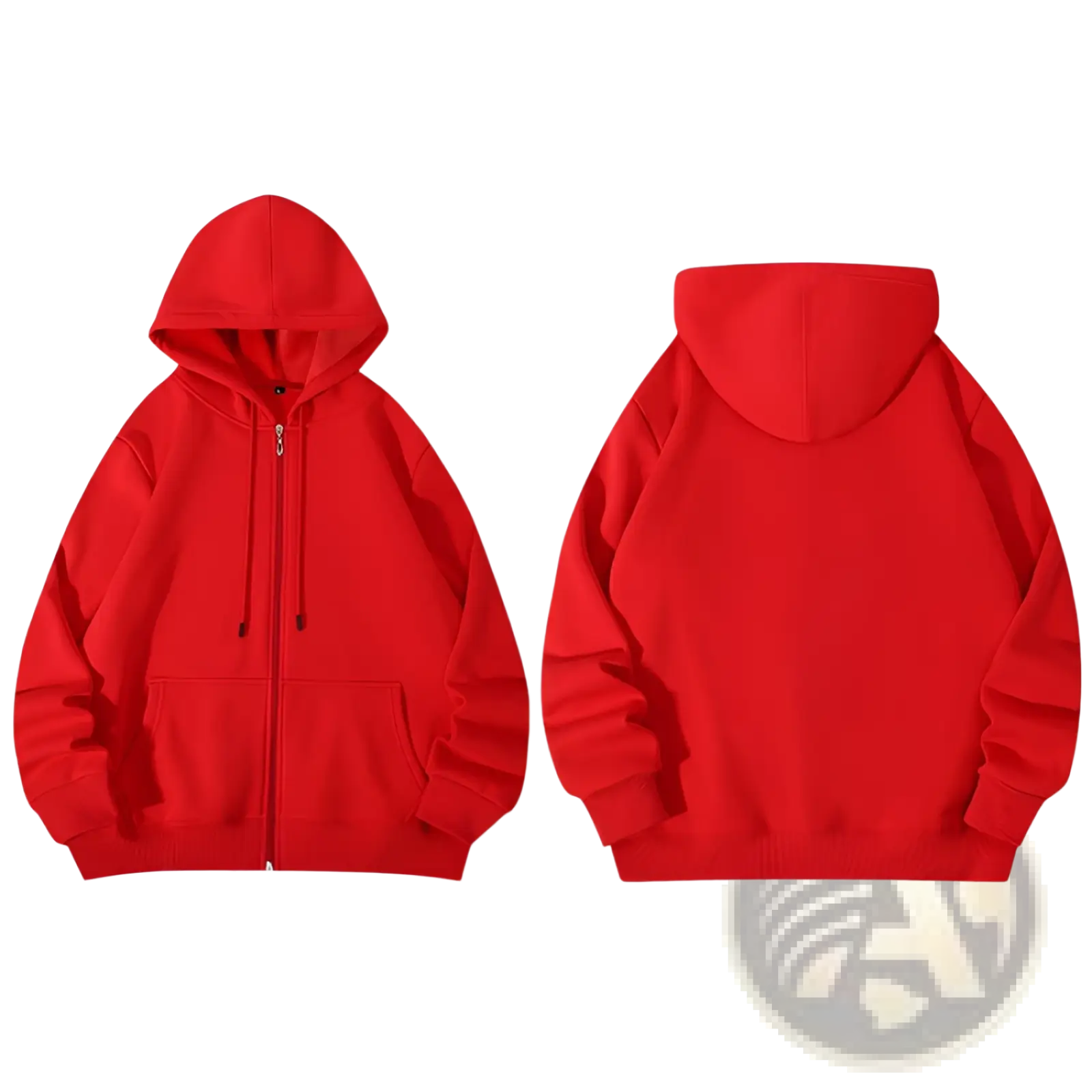 Men’s heavyweight plus size fleece zip hoodie in red with hood, front pockets, ribbed cuffs, and hem
