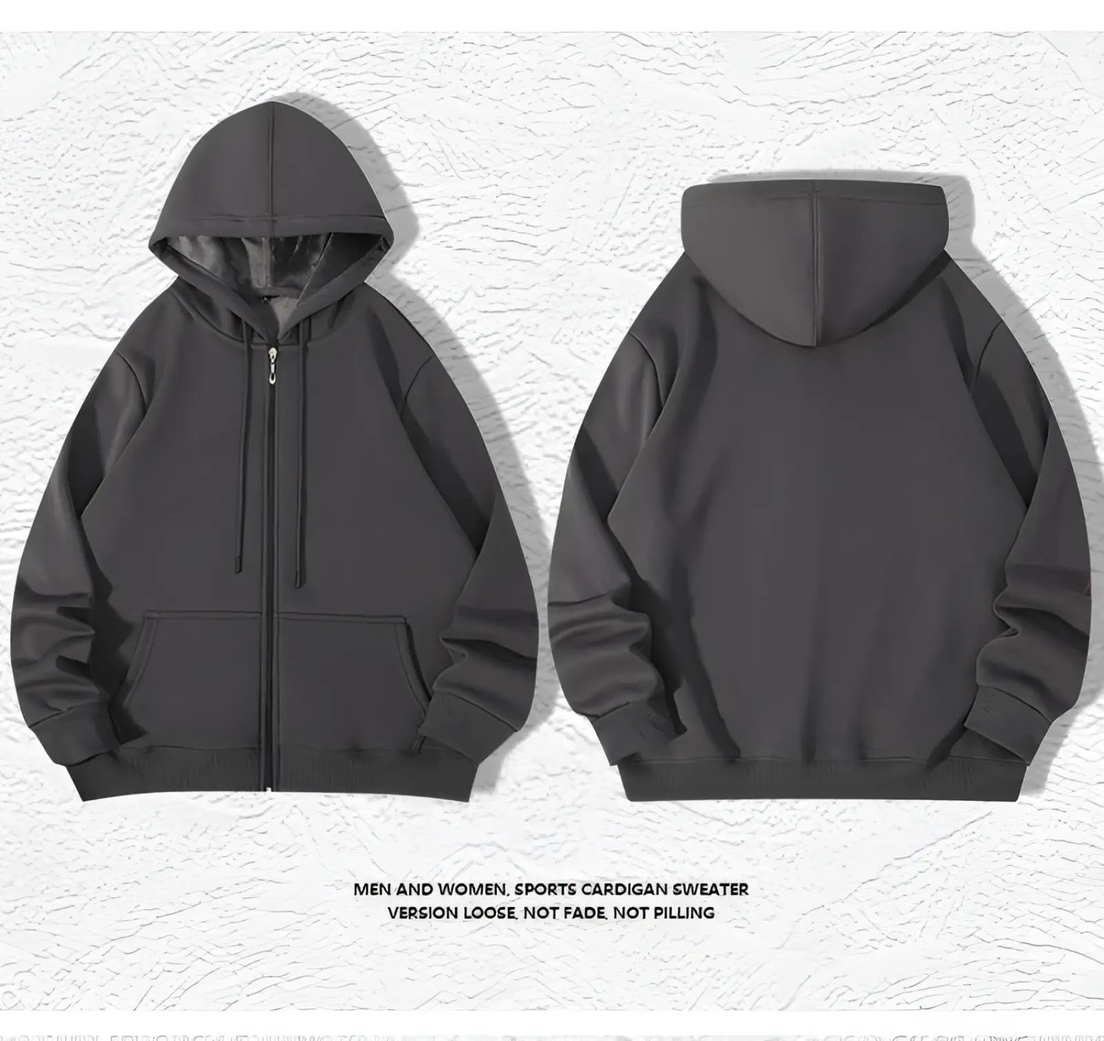 Men’s heavyweight plus size fleece zip hoodie in dark gray with plush interior lining and front pockets