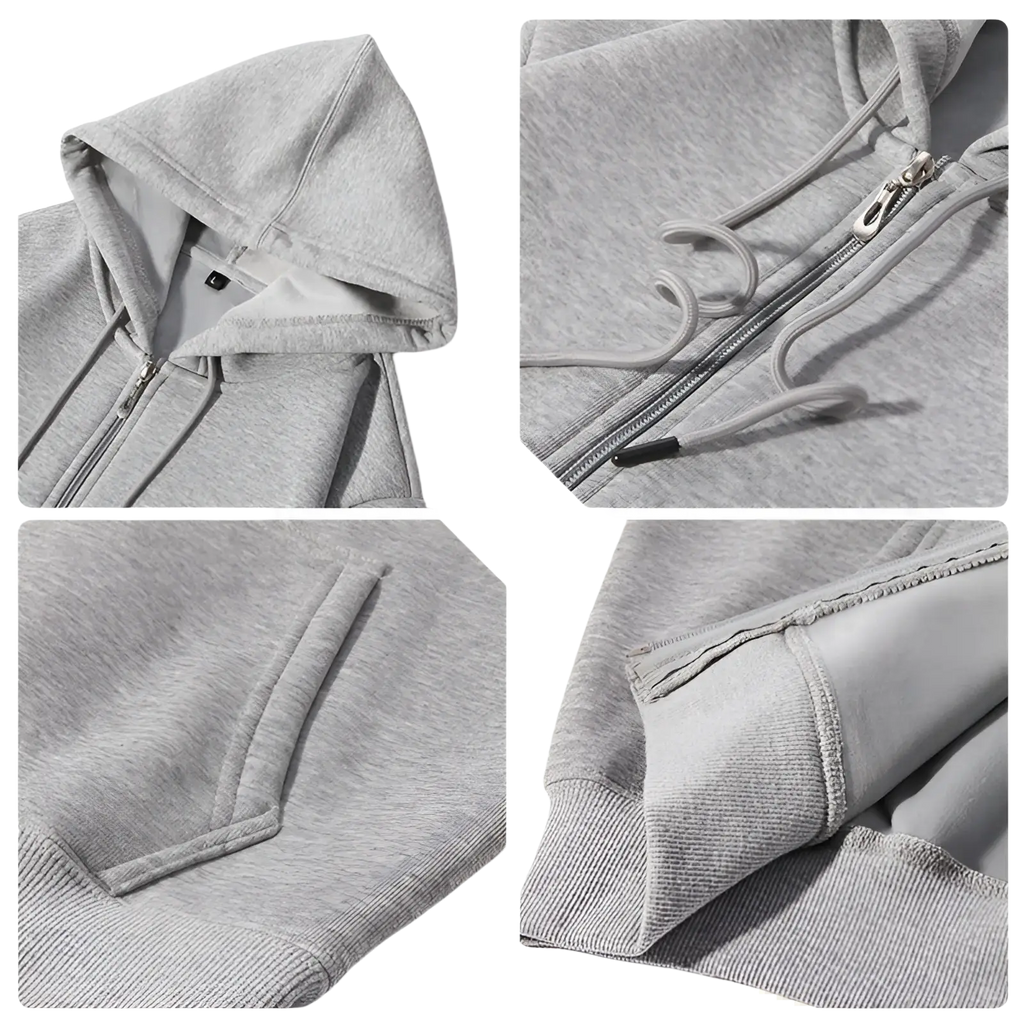 Men’s heavyweight plus size fleece zip hoodie in gray heather with soft interior lining and matching drawstrings