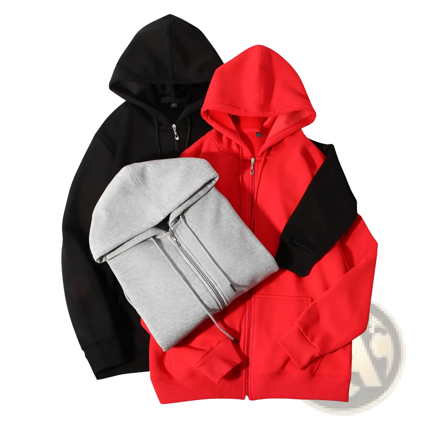 Men’s heavyweight plus size fleece zip hoodie in red black and grey made of soft breathable fleece fabric