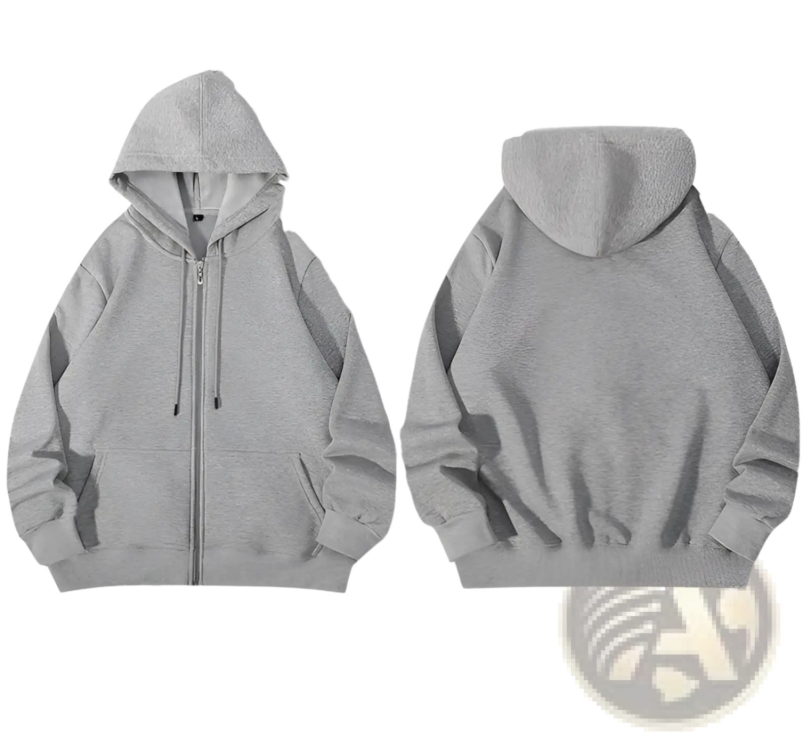 Men’s heavyweight plus size fleece zip hoodie in gray with soft heathered texture and ribbed cuffs and hem