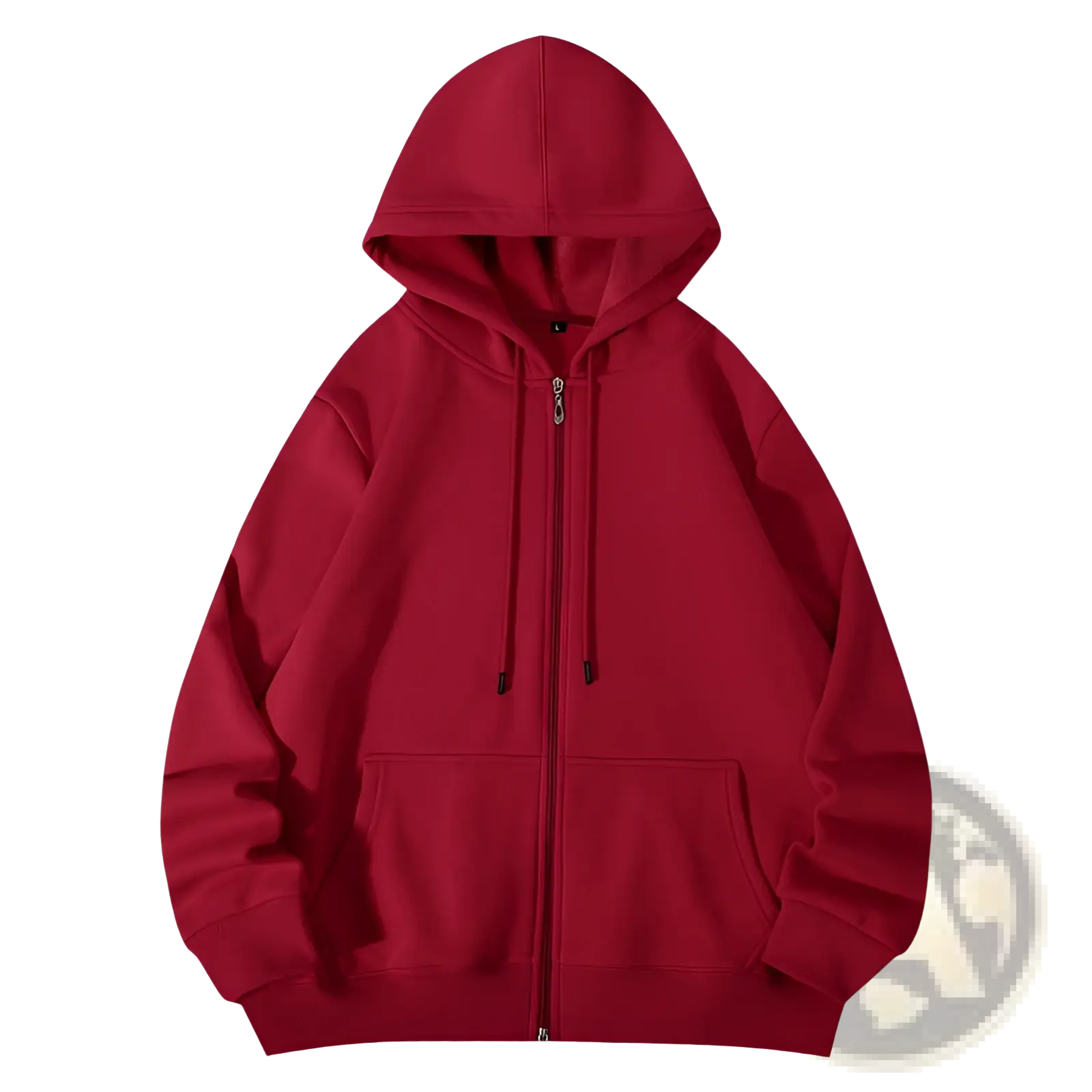 Men’s heavyweight plus size fleece zip hoodie in red with hood front zipper closure and two side pockets