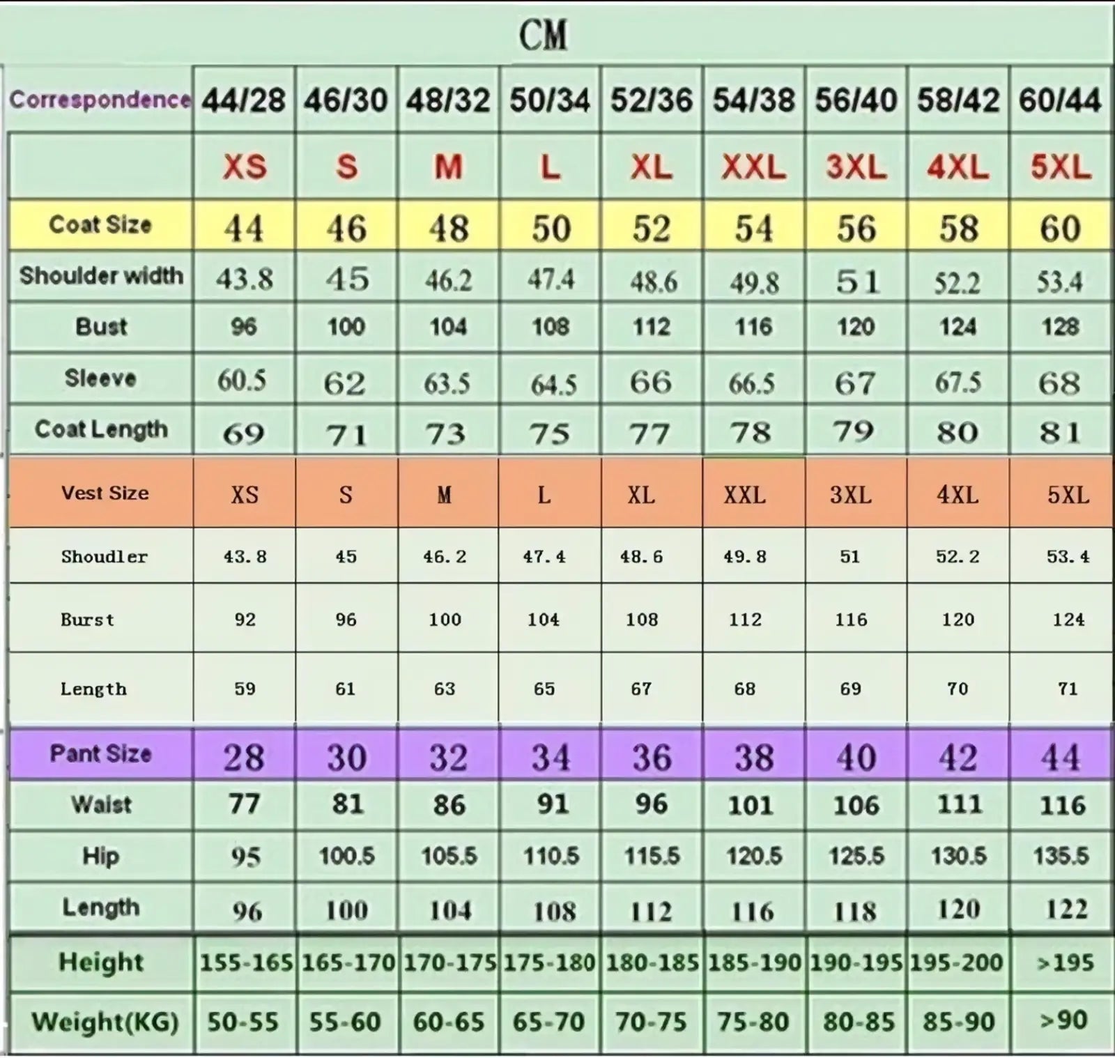Men’s herringbone wool blazer slim fit suit coat size conversion chart in centimeters for coats and pants xs to 5xl