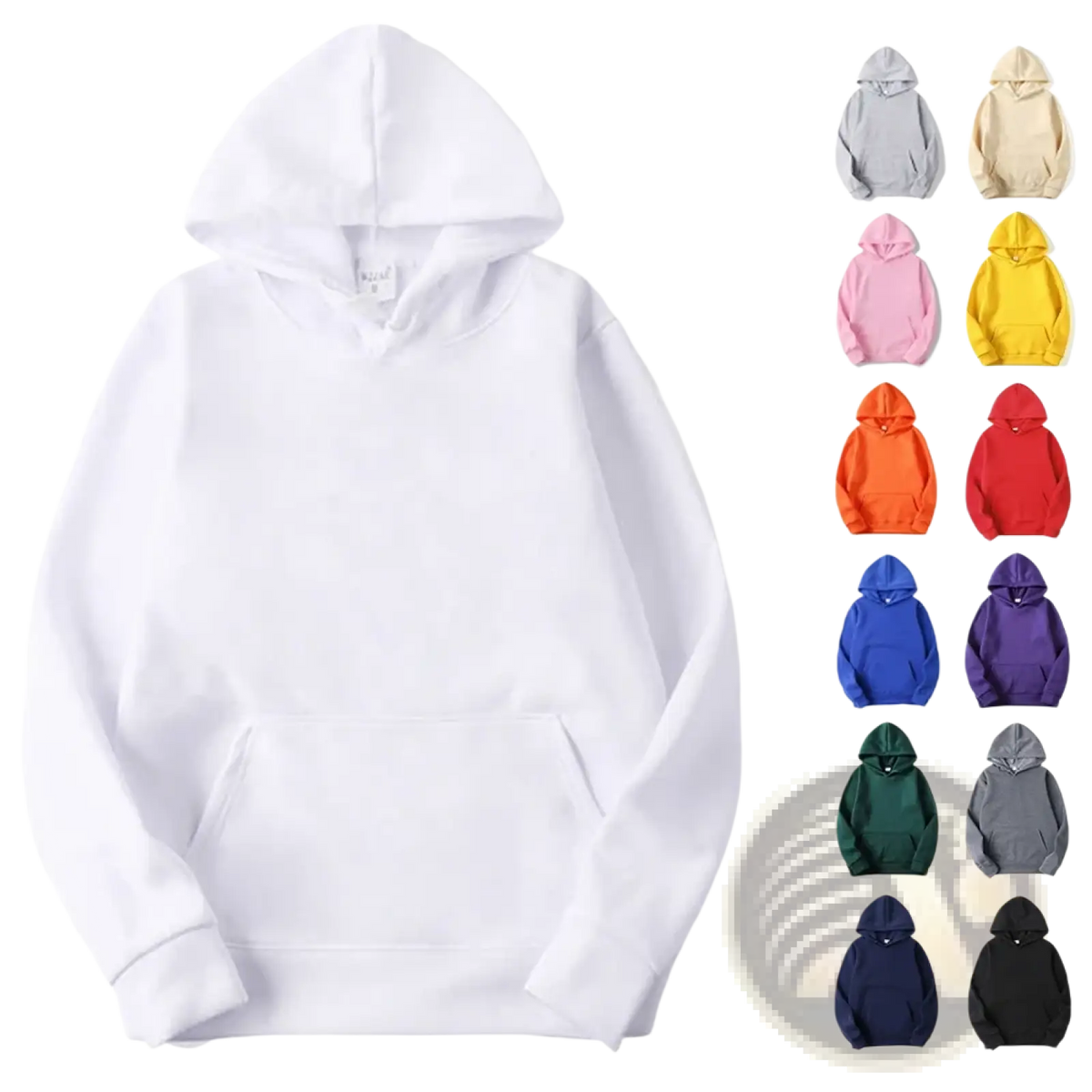 Men’s white hooded sweatshirt casual pullover hoodie with front pocket and long sleeves for everyday wear