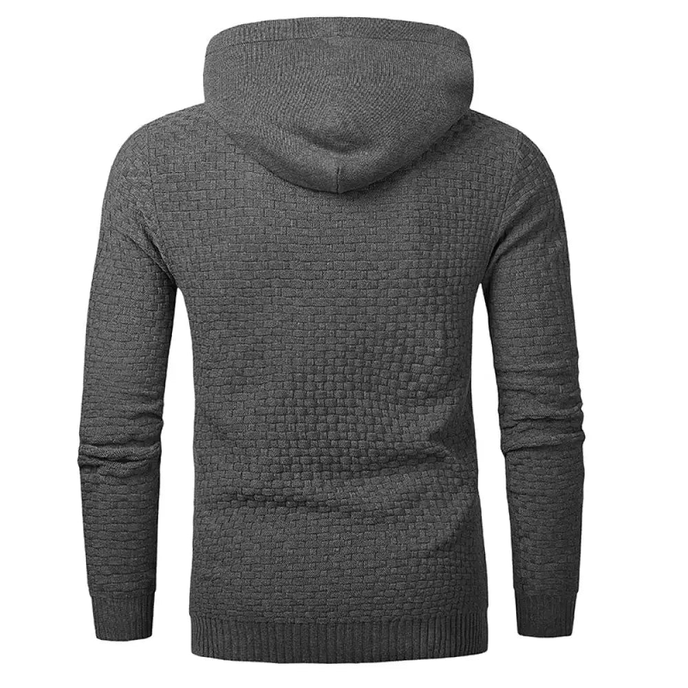 Men’s premium textured fleece lined thermal hoodie in dark gray knit with ribbed hem and cuffs