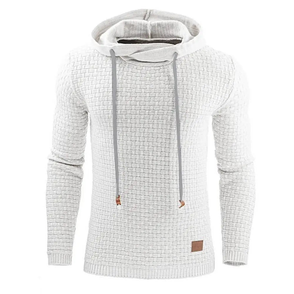 Men’s premium textured fleece lined thermal hoodie in light gray knit with matching drawstring and ribbed cuffs