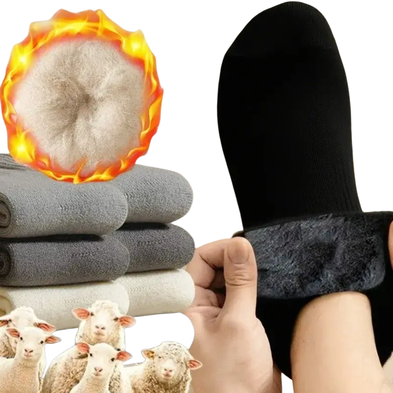 Men’s black imitation cashmere thermal winter socks with plush fuzzy lining designed for warmth