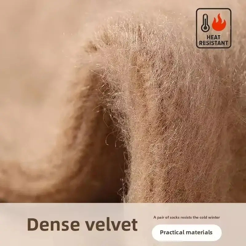 Men’s imitation cashmere thermal winter socks in tan dense velvet with plush texture and heat-resistant material