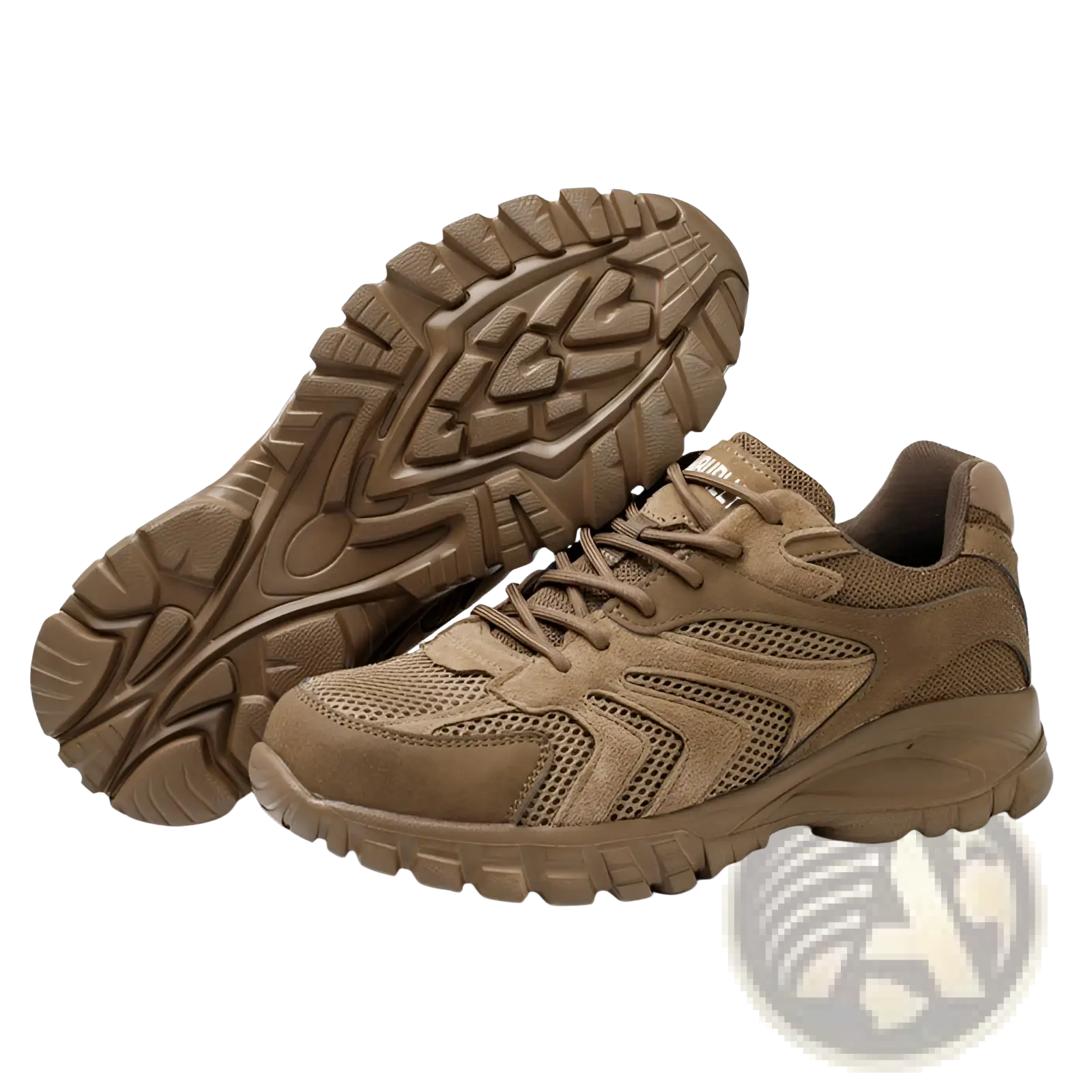 Men’s indestructible mesh athletic safety shoes in tan with suede and mesh upper and rugged rubber sole