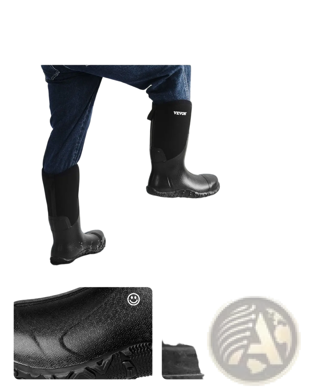Men’s insulated steel toe black rubber work boots with sealed waterproof design and reinforced sole for outdoor use
