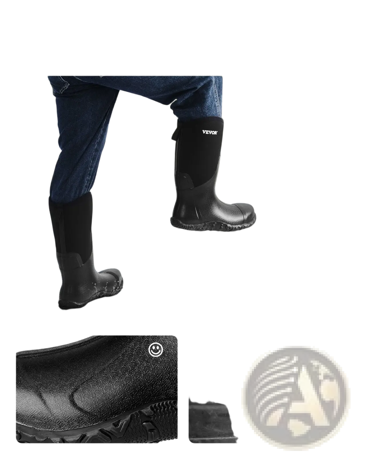 Men’s insulated steel toe black rubber work boots with sealed waterproof design and reinforced sole for outdoor use