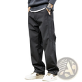 Men’s black Japanese retro tapered cargo pants with a subtle side zipper pocket and white inner waistband trim