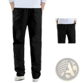 Men’s japanese style black cotton workwear pants with loose straight cut, elastic waistband, and side pockets