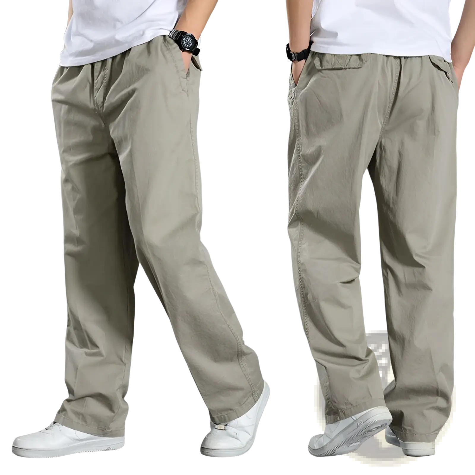 Men’s Japanese style cotton khaki straight leg workwear pants with relaxed fit and casual slightly loose silhouette