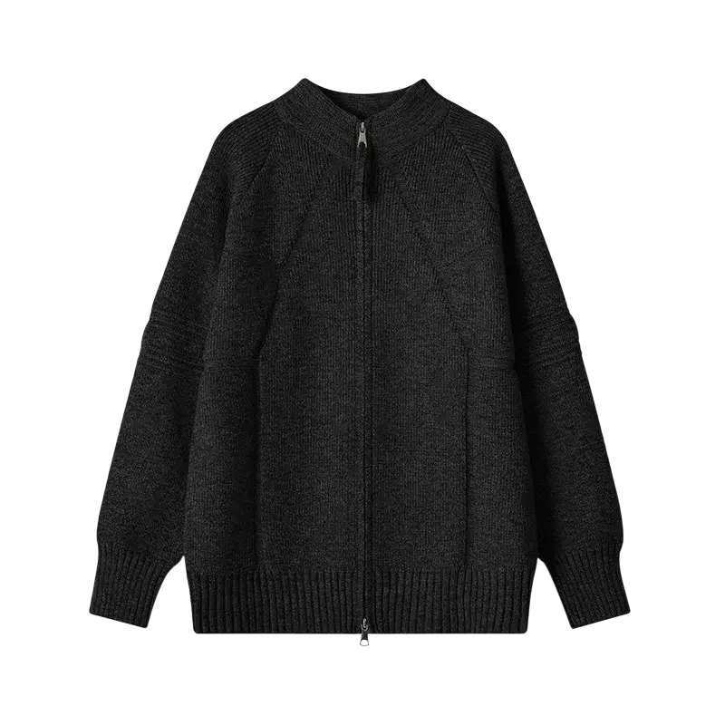 Black textured knit full zip mens cardigan sweater with ribbed cuffs and hem available m to 3xl size shoulder chest length