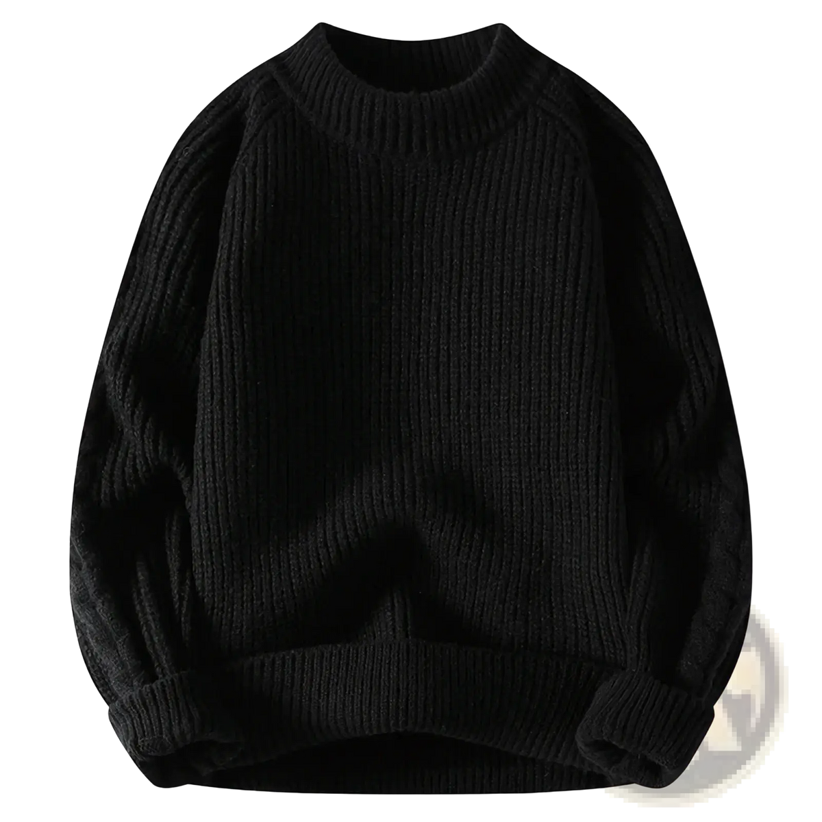 Black ribbed knit sweater with crew neck and long sleeves mens casual winter pullover solid color