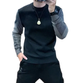 Men’s black knit vest with contrasting striped long sleeves made of standard wool for casual layering