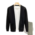 Men’s black knitted cardigan sweater with button closure and two front pockets made of soft knit material