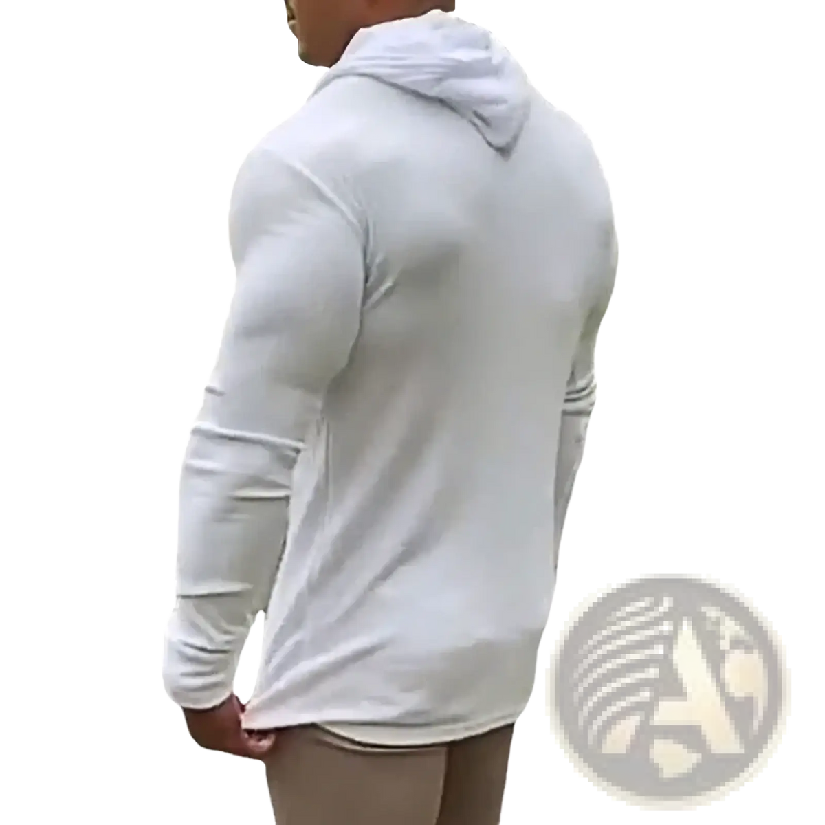 Mens knitted pullover hoodie slim fit jumper in white with long sleeves hood and subtle ribbed cuffs
