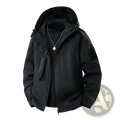 Mens korean slim fit black tactical waterproof hooded jacket with zippered pockets and sleeve patch