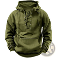 Men’s olive green cotton pullover hoodie with lace-up front and kangaroo pocket for casual wear