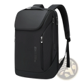 Black nylon men’s laptop travel backpack with usb charging port silver zippers and subtle front brand logo