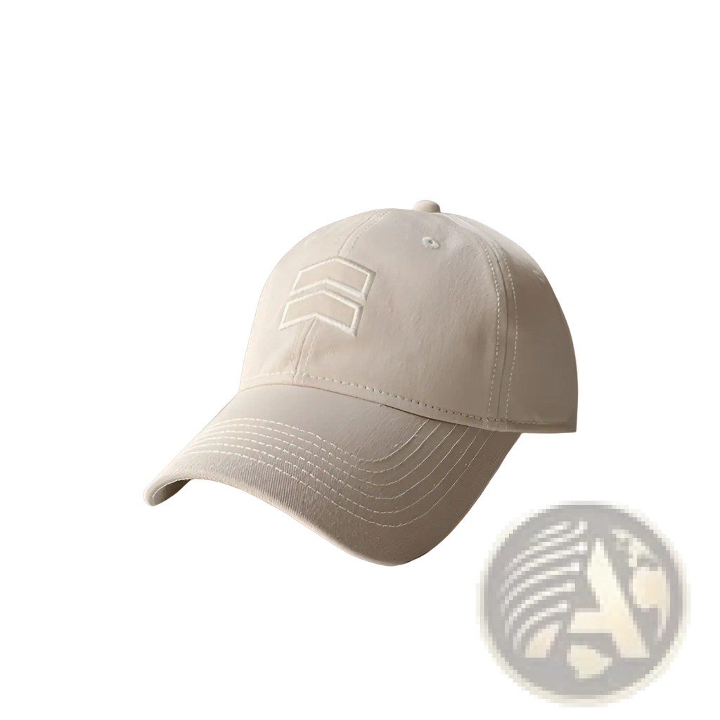Men’s large fit beige cotton baseball cap with a subtle white embroidered logo on the front