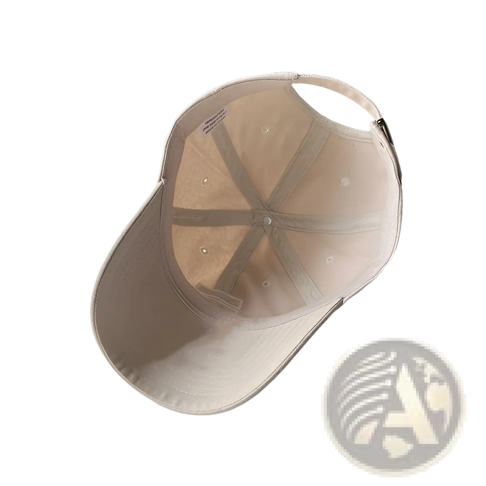 Beige cotton men’s large fit baseball cap with curved brim and adjustable strap shown from the back side