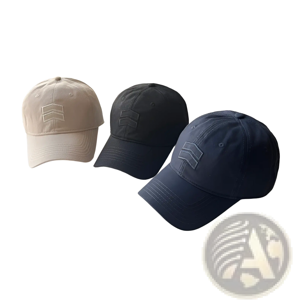 Men’s large fit cotton baseball cap in beige black and navy blue with subtle embroidered logo on the front