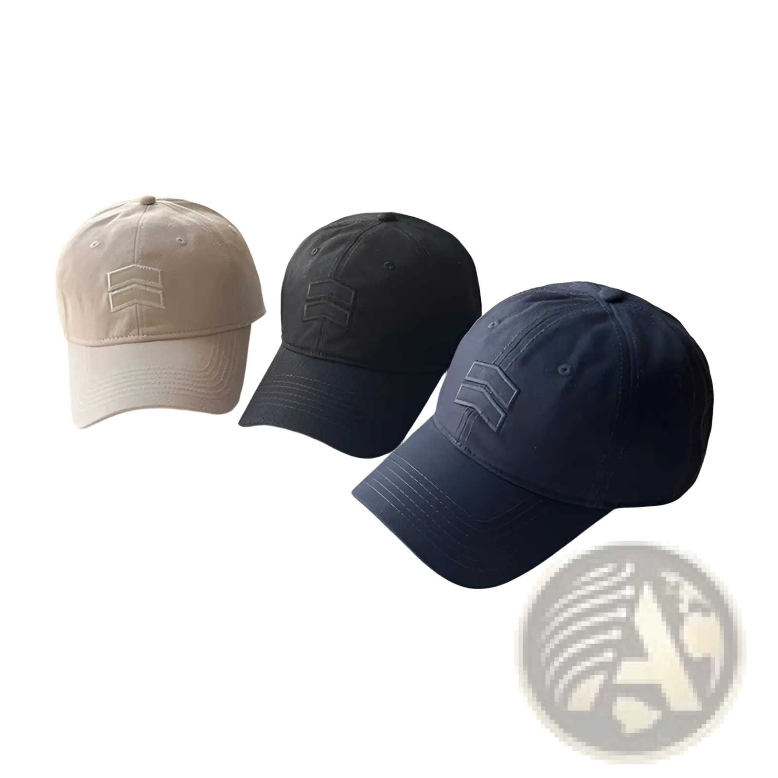 Men’s large fit cotton baseball cap in beige black and navy blue with subtle embroidered logo on the front