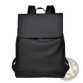 Men’s large black nylon business travel backpack with sleek matte finish fabric and subtle stitching details