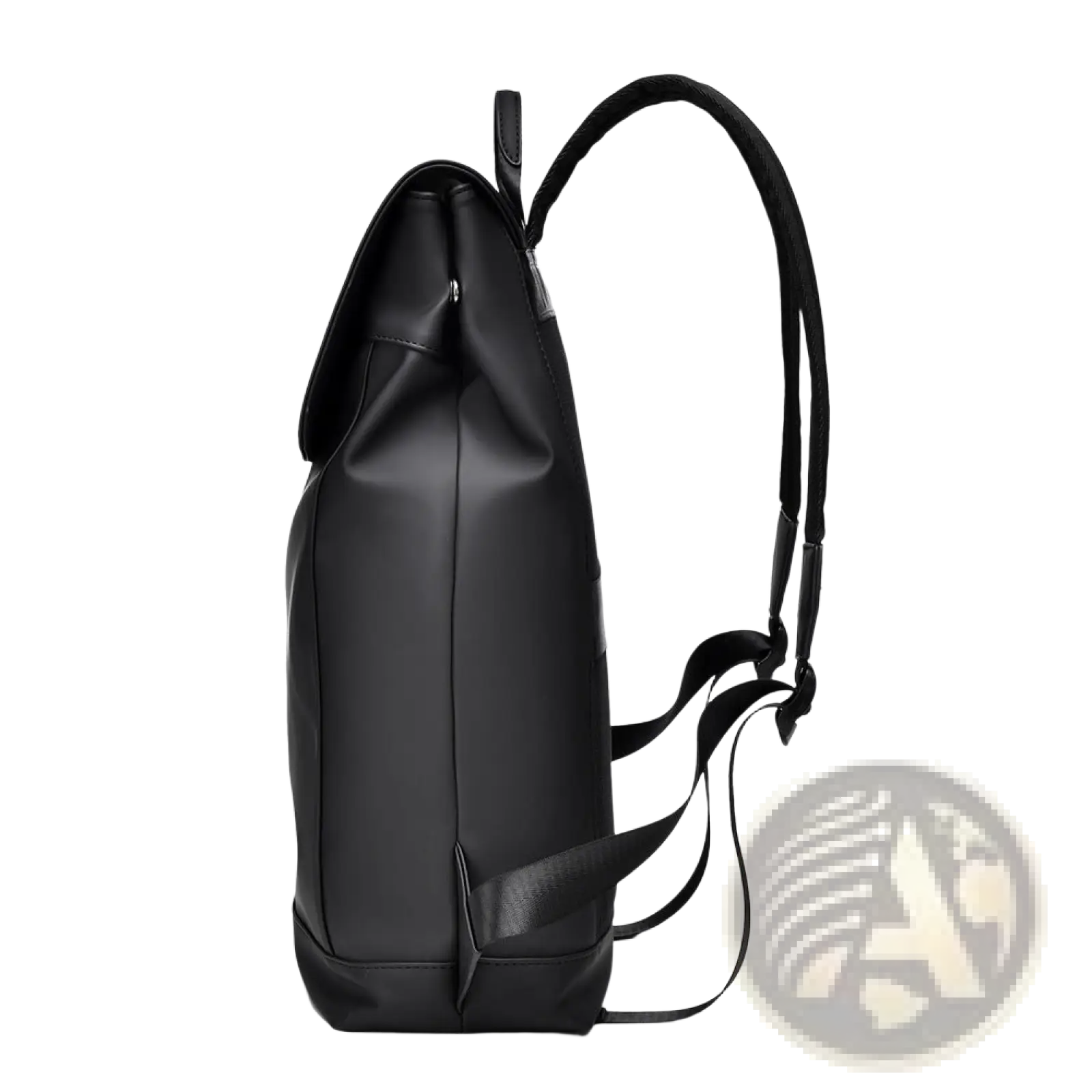 Black leather men’s large nylon business travel backpack with sleek minimalist design and adjustable shoulder straps