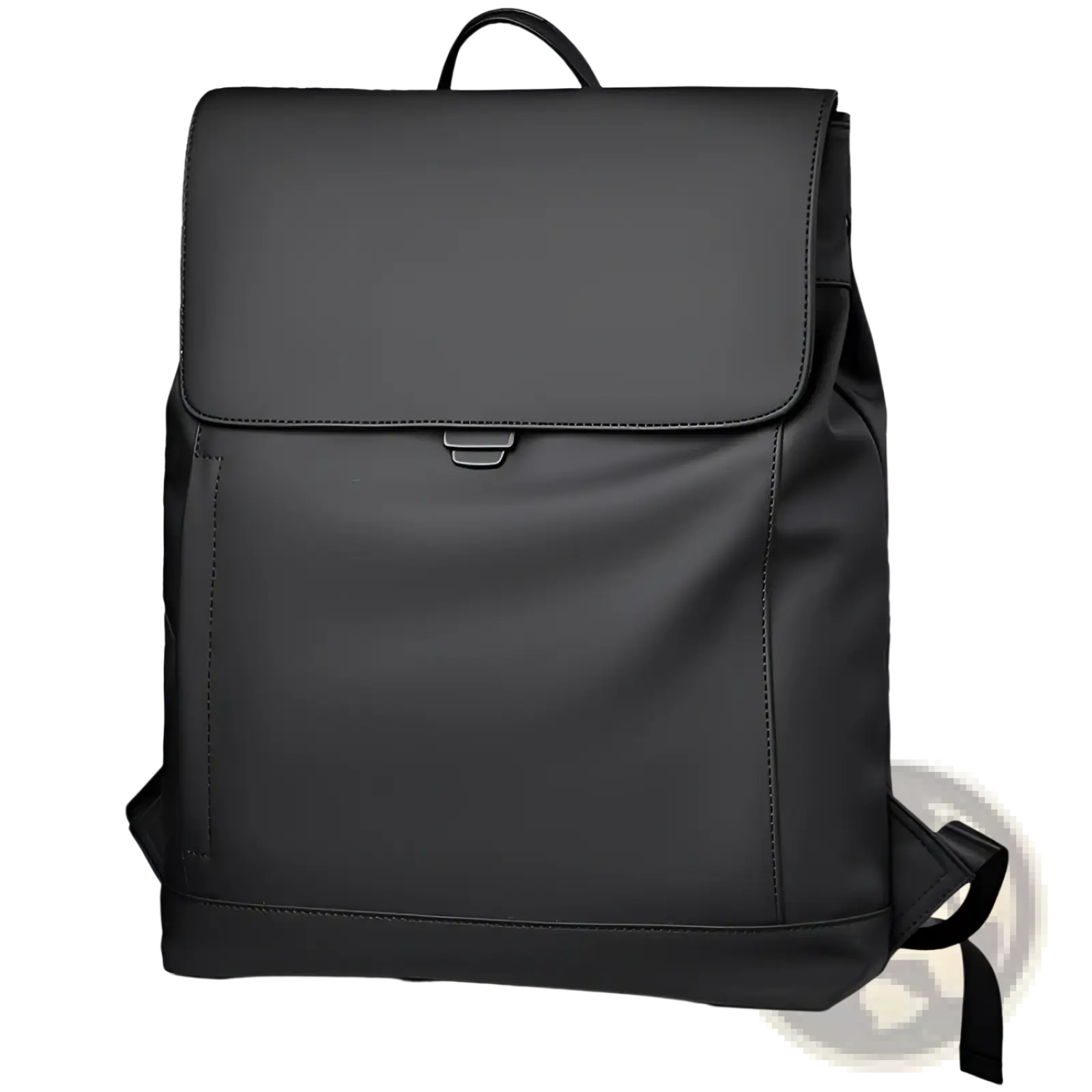 Men’s large black leather-like nylon business travel backpack with minimalist design and subtle stitching details