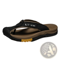 Men’s leather beach sandals outdoor sport flip flops in black and brown with textured rubber sole and yellow heel accent