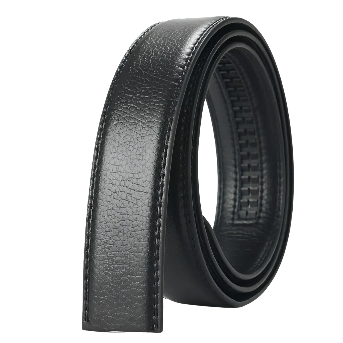 Men’s black leather belt with a textured surface and visible stitching featuring an automatic buckle 3.5cm wide