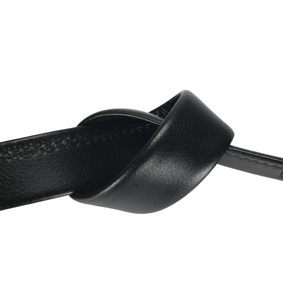 Men’s black leather belt with automatic buckle 3.5cm featuring smooth textured surface and visible edge stitching