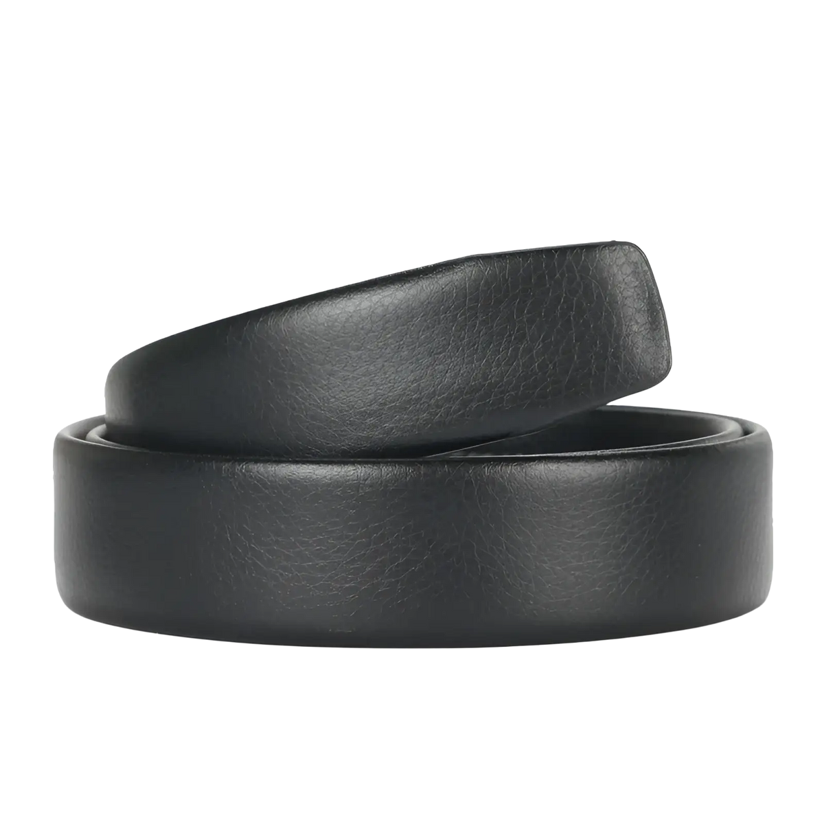 Black leather men’s belt with smooth textured surface rounded edges and automatic buckle 3.5cm width