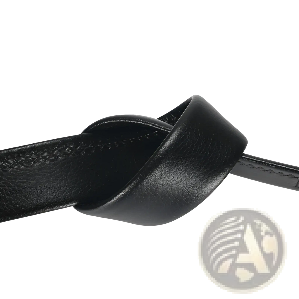 Men’s black leather belt with automatic buckle 3.5cm featuring smooth textured surface and visible edge stitching