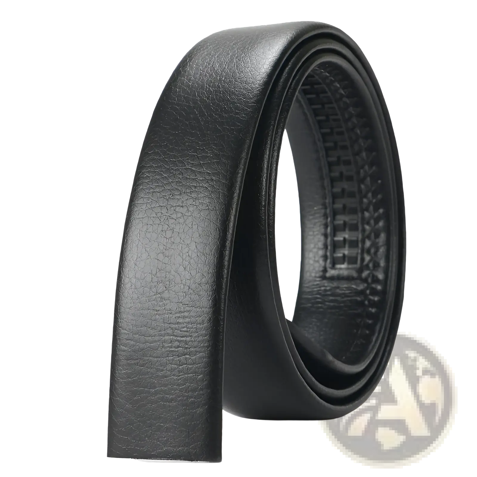 Men’s black leather belt with textured surface and visible stitching featuring an automatic buckle 3.5cm wide