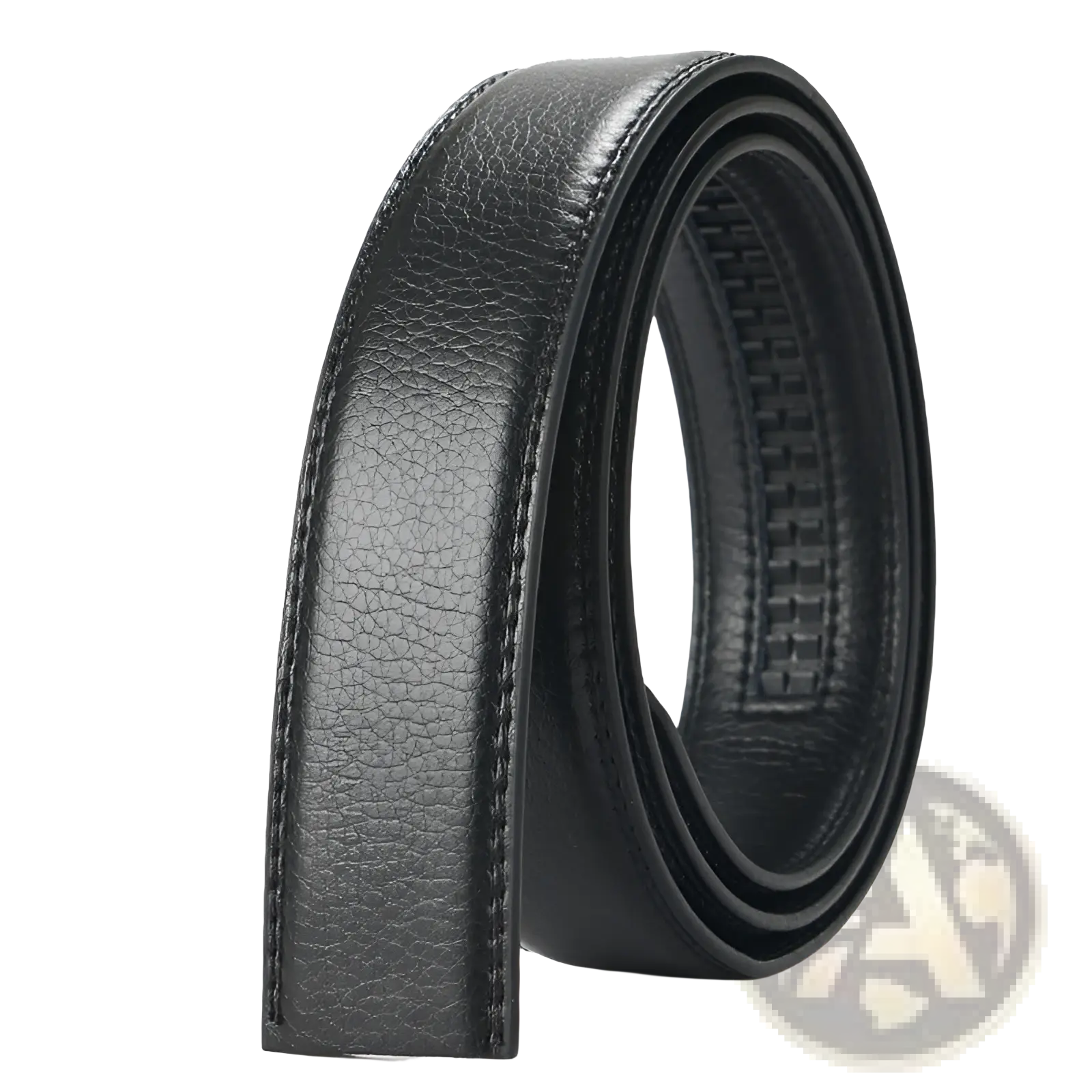 Ceinture pour homme en cuir noir, avec une surface texturée et des coutures précises, munie d’une boucle automatique et d’une largeur de 3,5 cm.