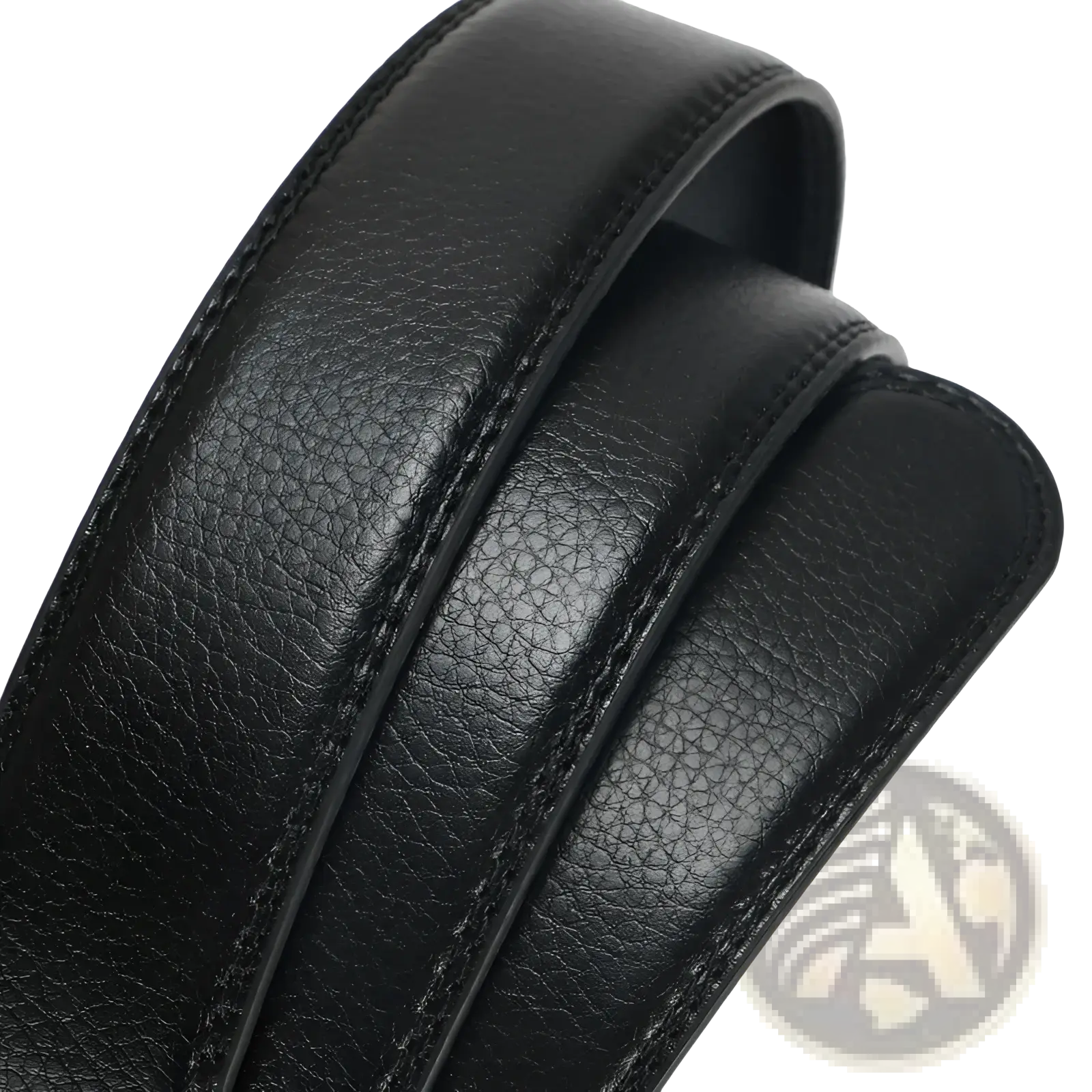 Men’s black leather belt automatic buckle with textured surface and precise stitching along the edges 3.5cm width